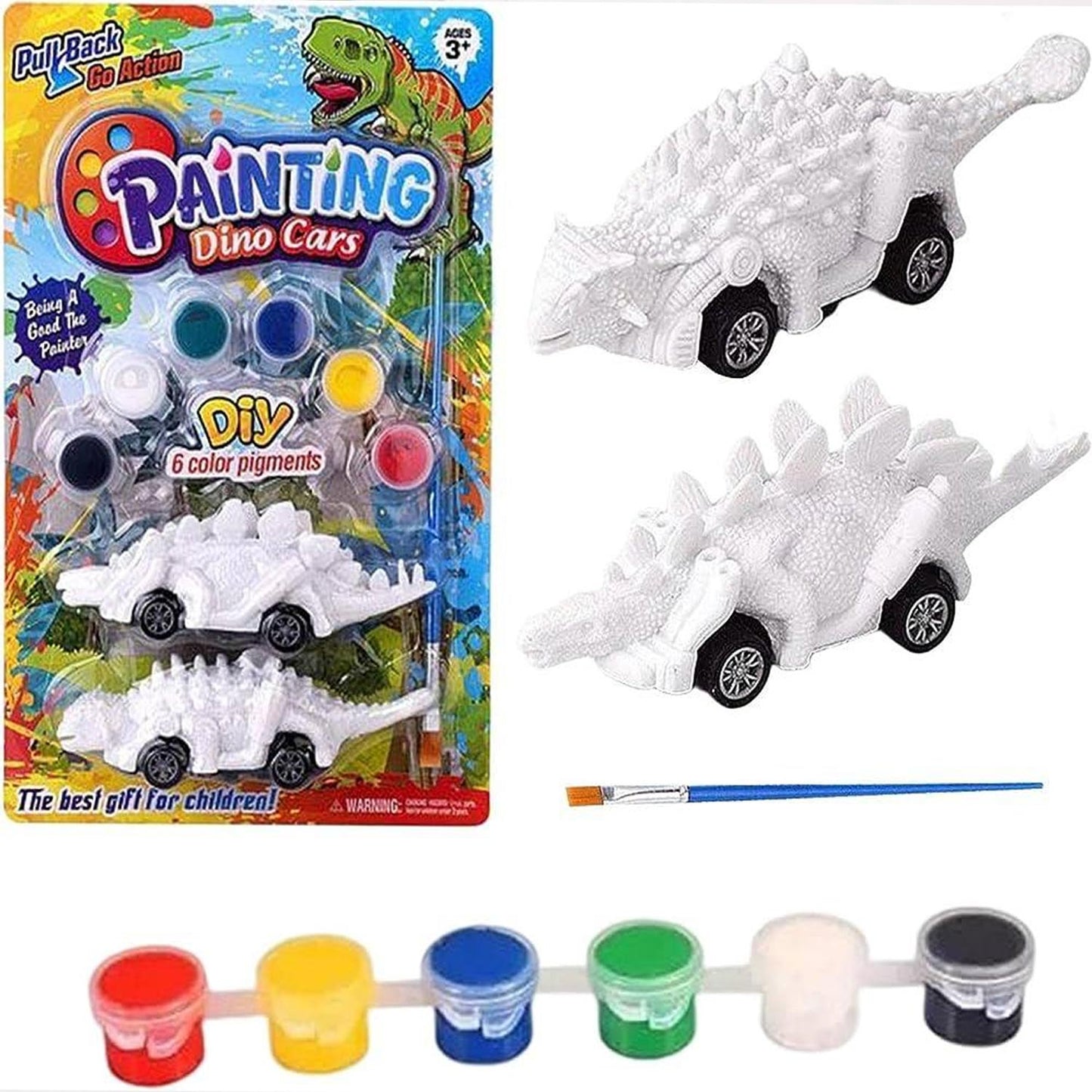 DIY Painting Dino Cars Kit – Pull Back Action Toy with Paint Set