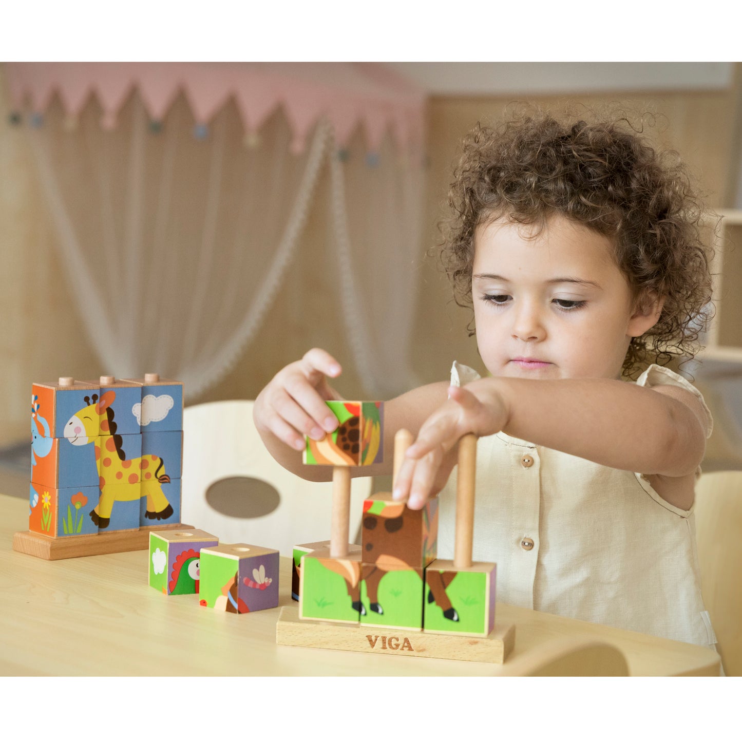 Stacking Cube Puzzle Farm Animals