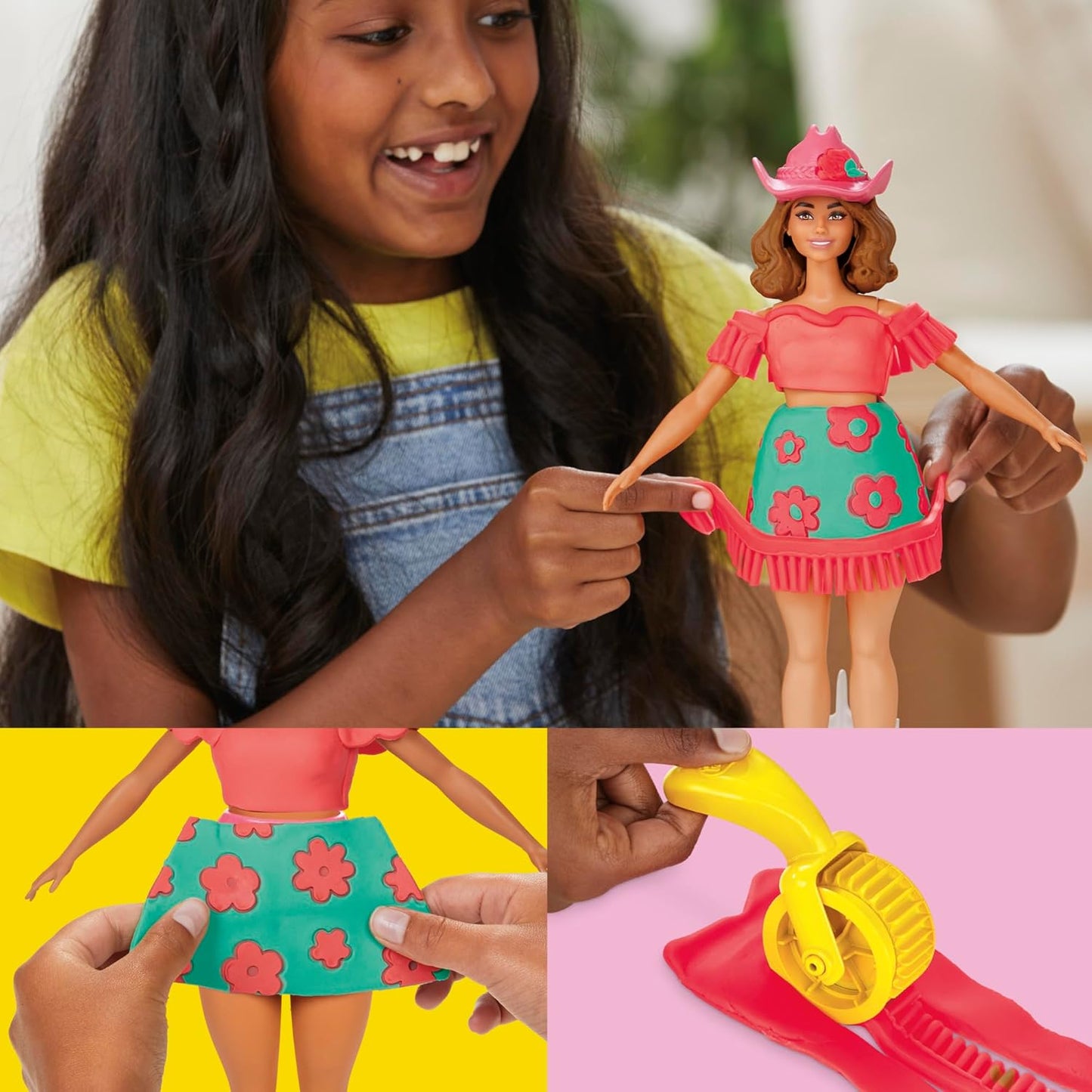 Play-Doh Barbie Florals and Fringe Set, Make Doll Clothes with Modeling Compound