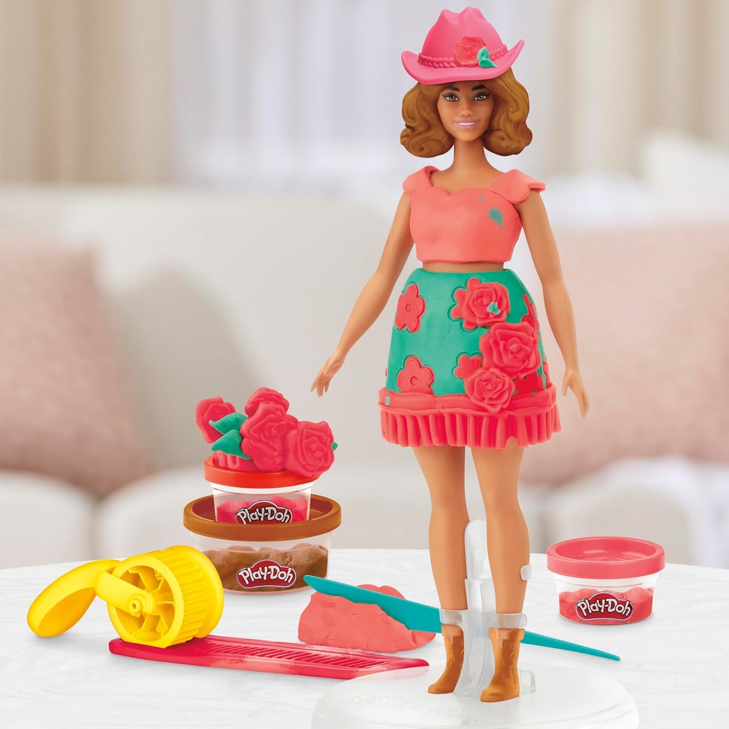 Play-Doh Barbie Florals and Fringe Set, Make Doll Clothes with Modeling Compound