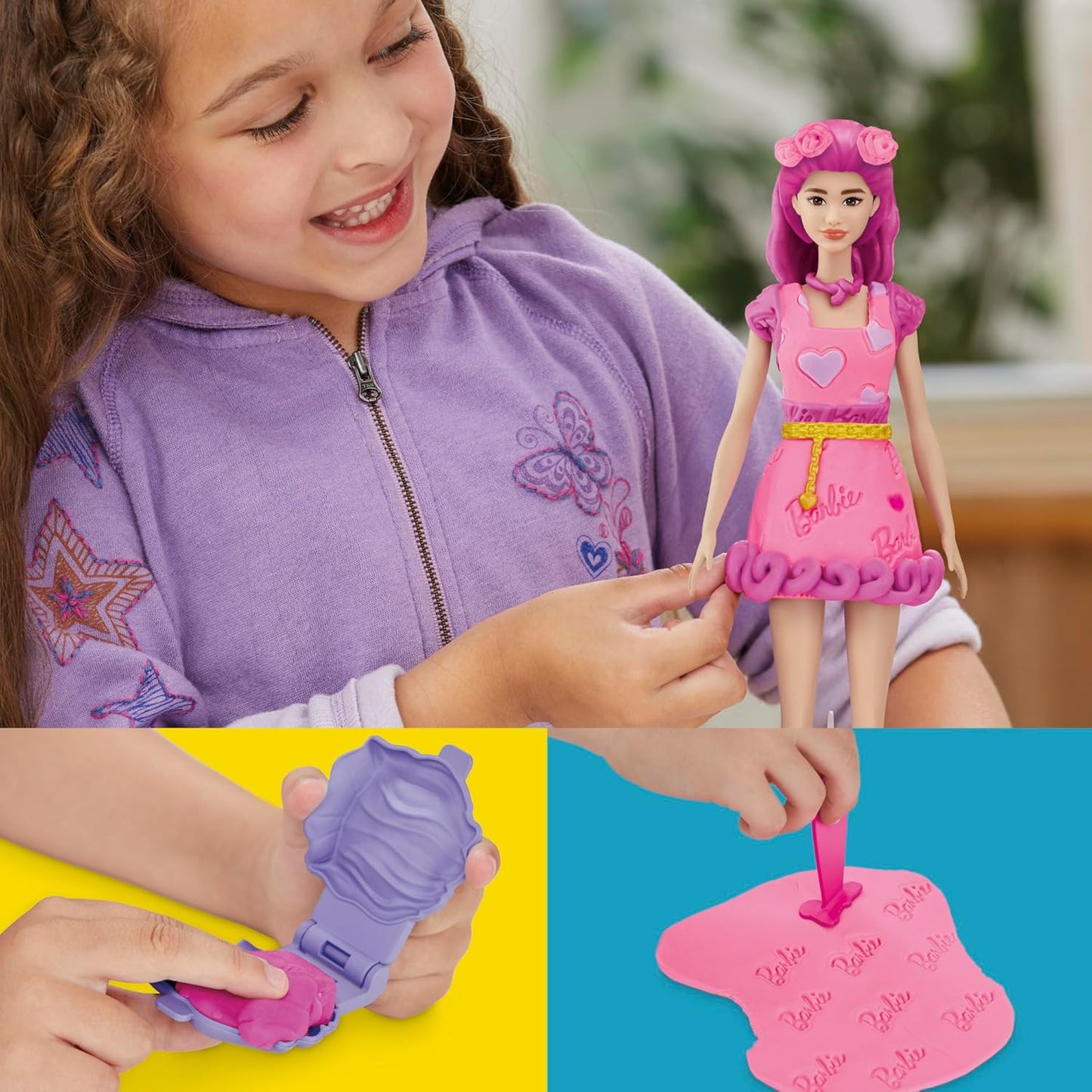 Play-Doh Barbie Hearts and Hair Set, Make Doll Clothes with Modeling Compound