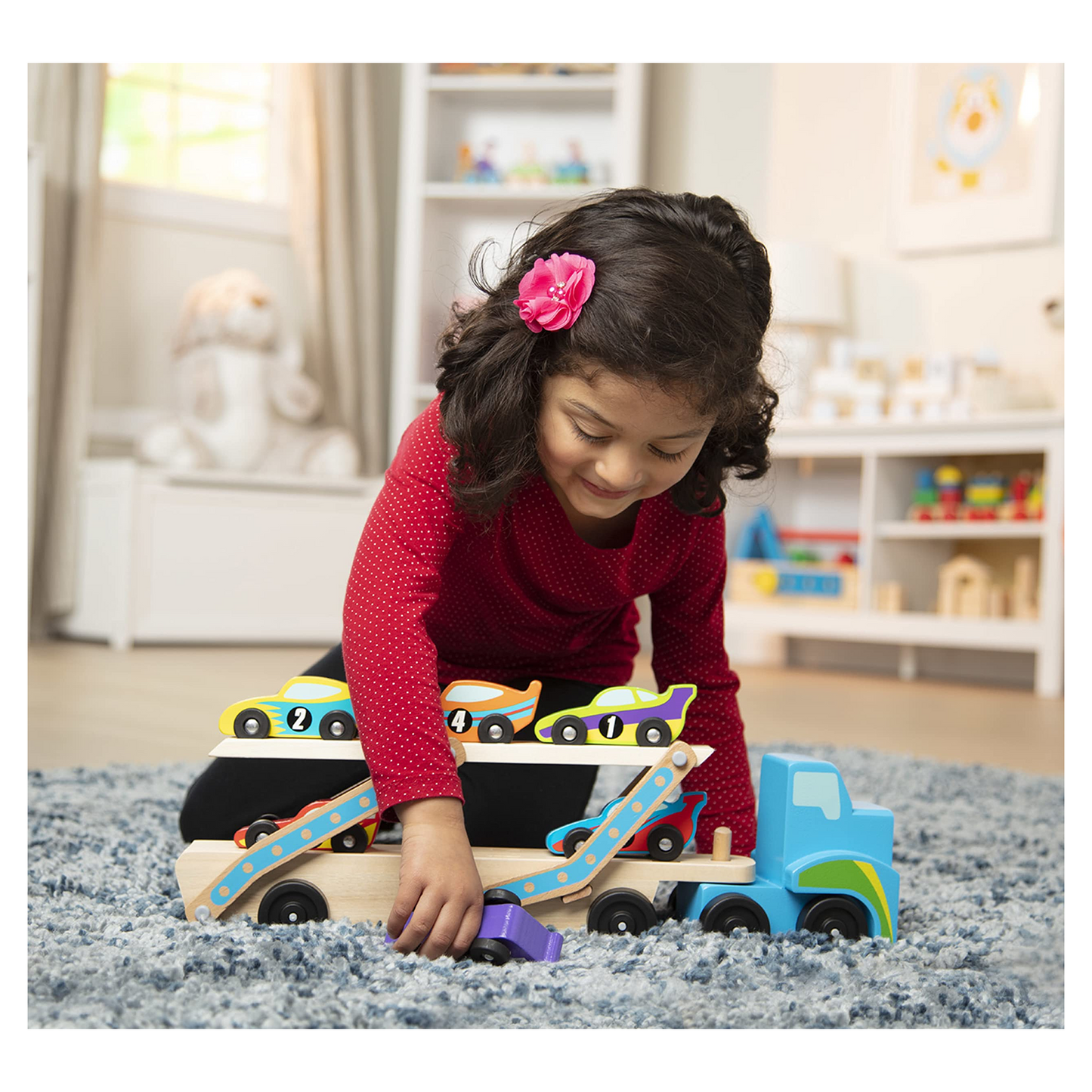 Melissa DougMega Race Car Carrier Wooden Tractor and Trailer