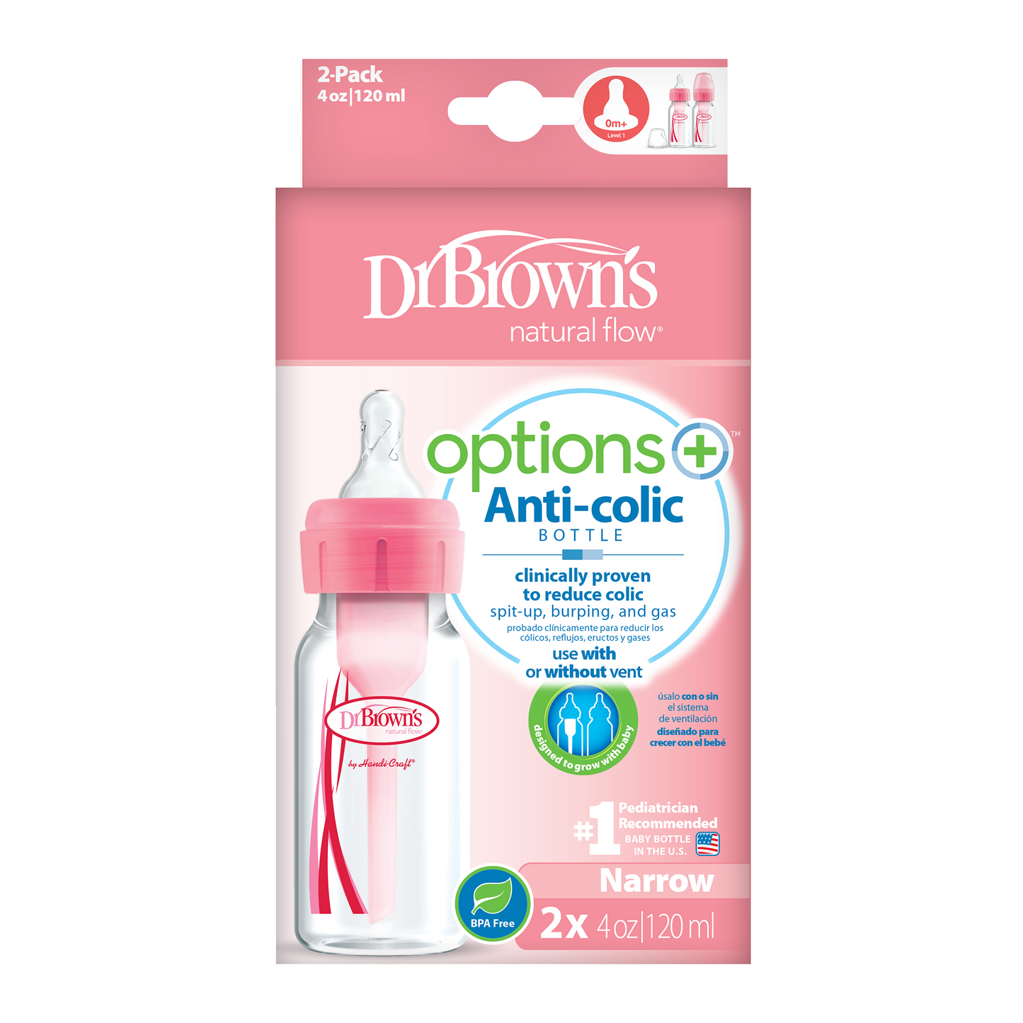 Dr.Brown's 4 oz/120 ml PP Narrow Options + Bottle  Pink 2Pc