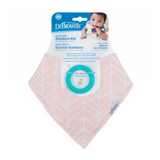 Dr.Brown's Bandana Bib w/ Teether Pink Herringbone