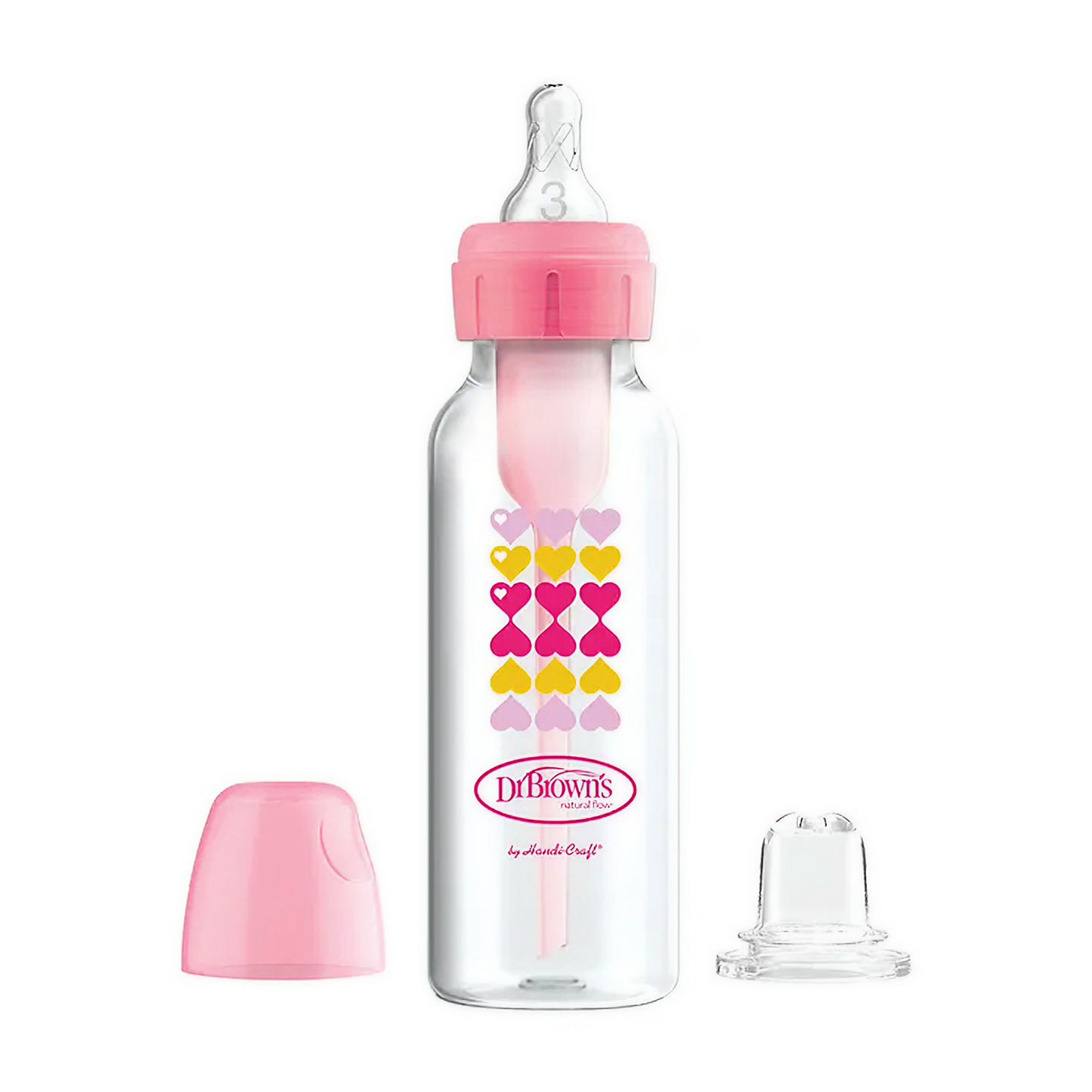 Dr.Brown's 8 oz/250 ml PP Narrow Options + Bottle to Sippy Starter Kit Pink Hearts