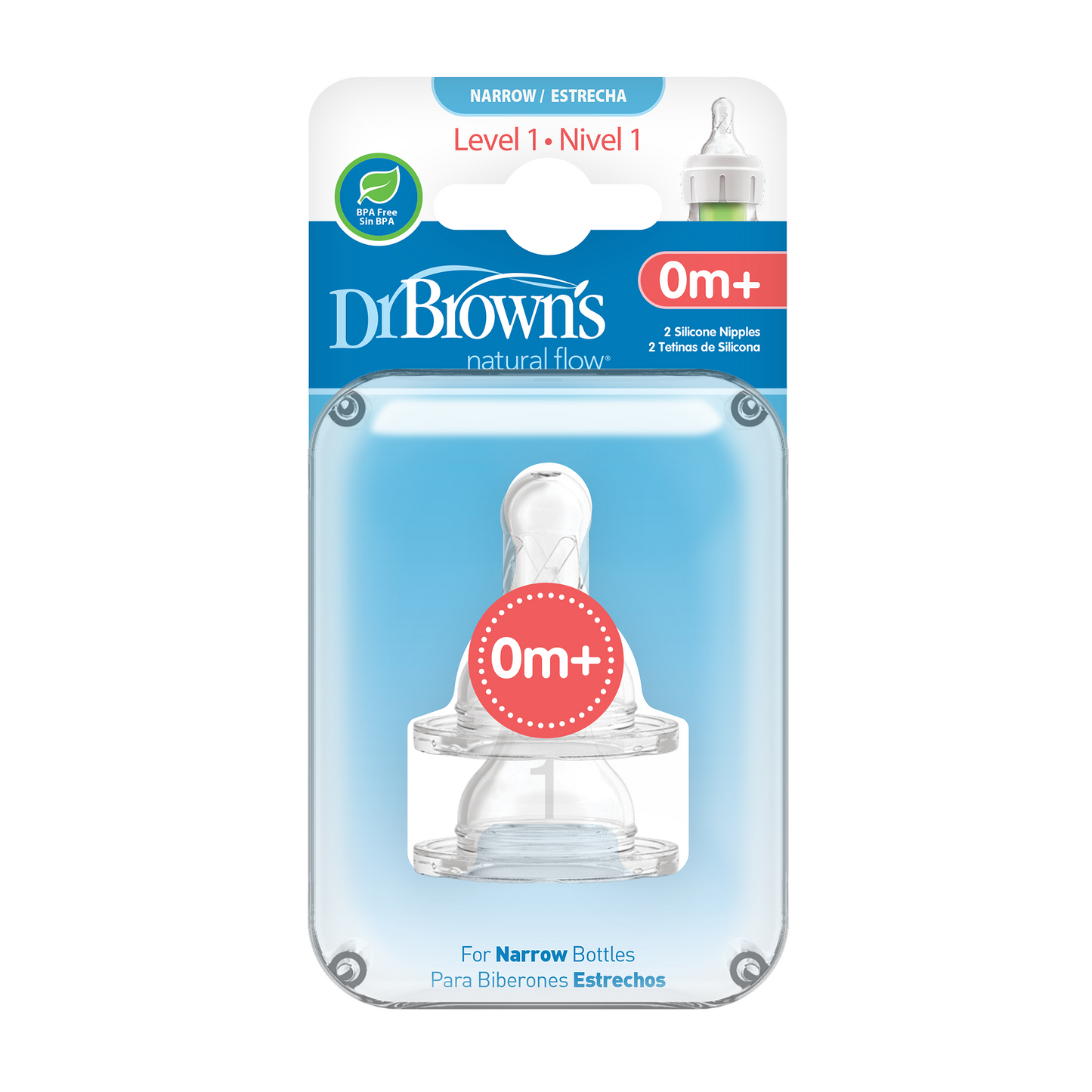 Dr.Brown's Level1 Silicone Narrow Nipple 2Pc