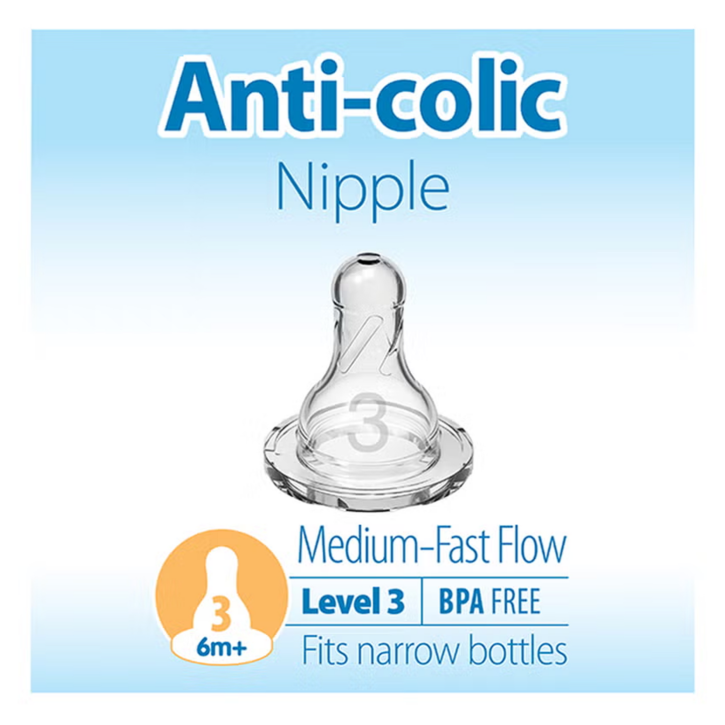 Dr.Brown's Level3 Silicone Narrow Nipple 2Pc