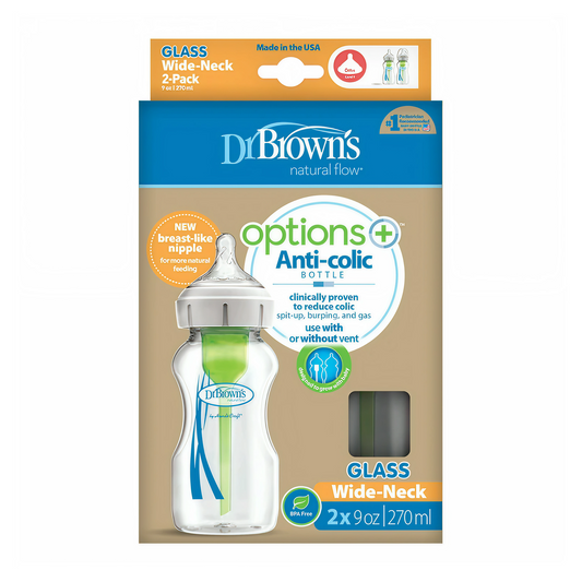 Dr.Brown's 9 oz/270 ml Glass WideNeck Options+ Bottle 2Pc