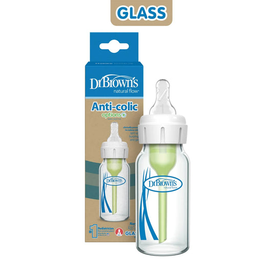 Dr. Brown's Natural Flow Anti-Colic Options+ Narrow Glass Baby Bottle with Level 1 Slow Flow Nipple