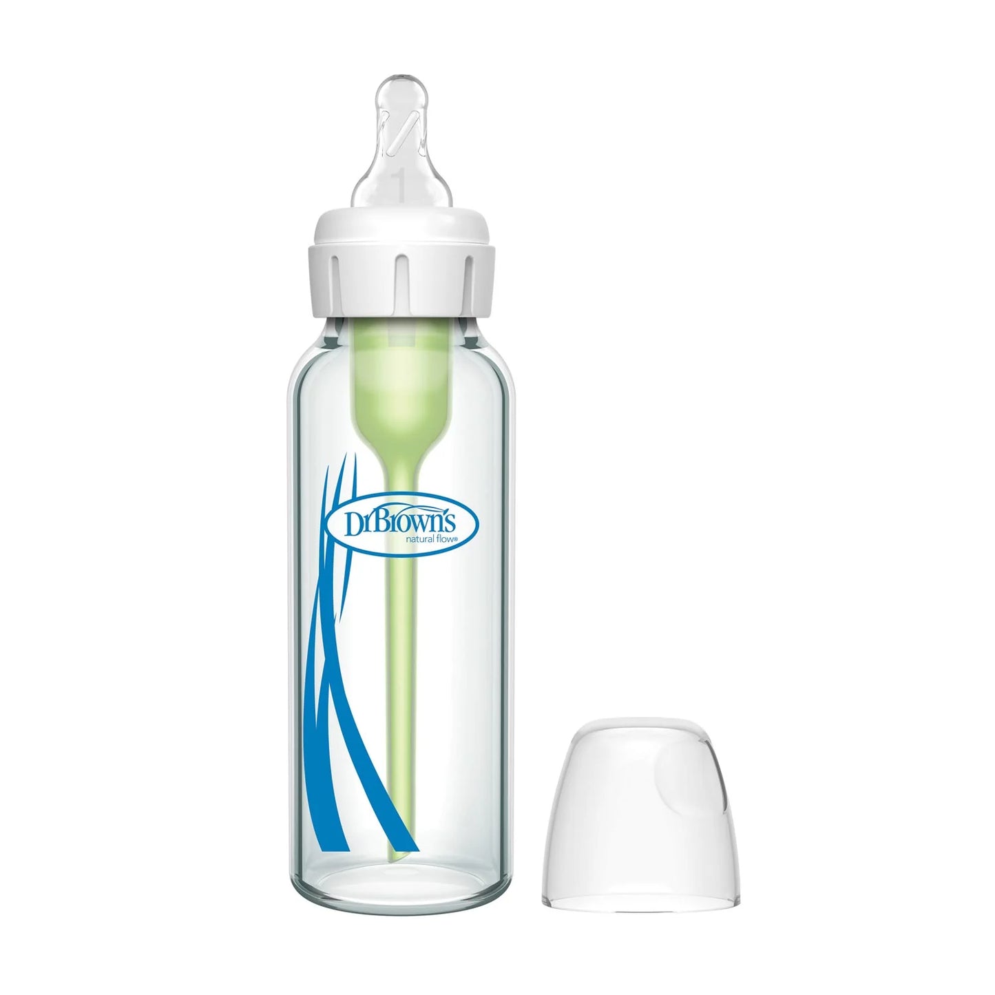 Dr. Brown's Natural Flow Anti-Colic Options+ Narrow Glass Baby Bottle with Level 1 Slow Flow Nipple