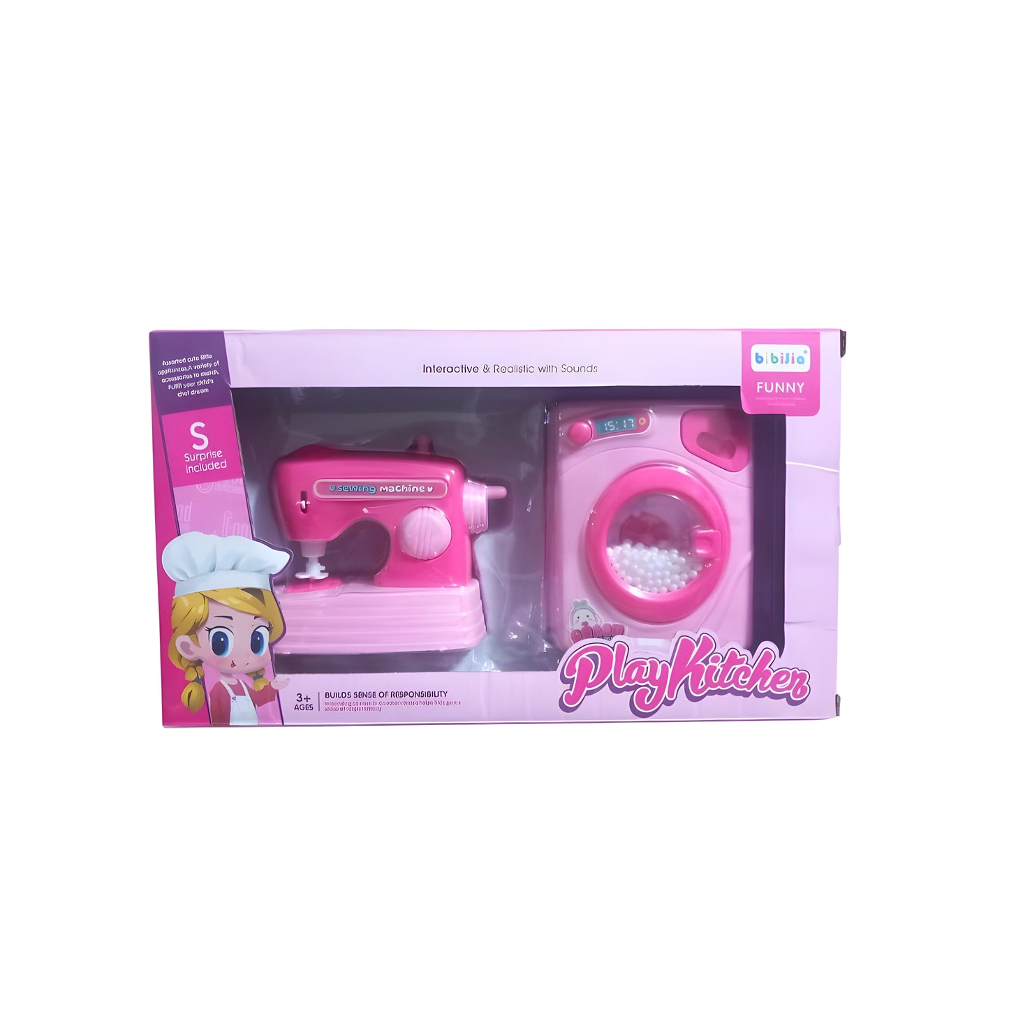 مجموعة لعبة الغسالة وآلة الخياطة مع الحركة والضوء