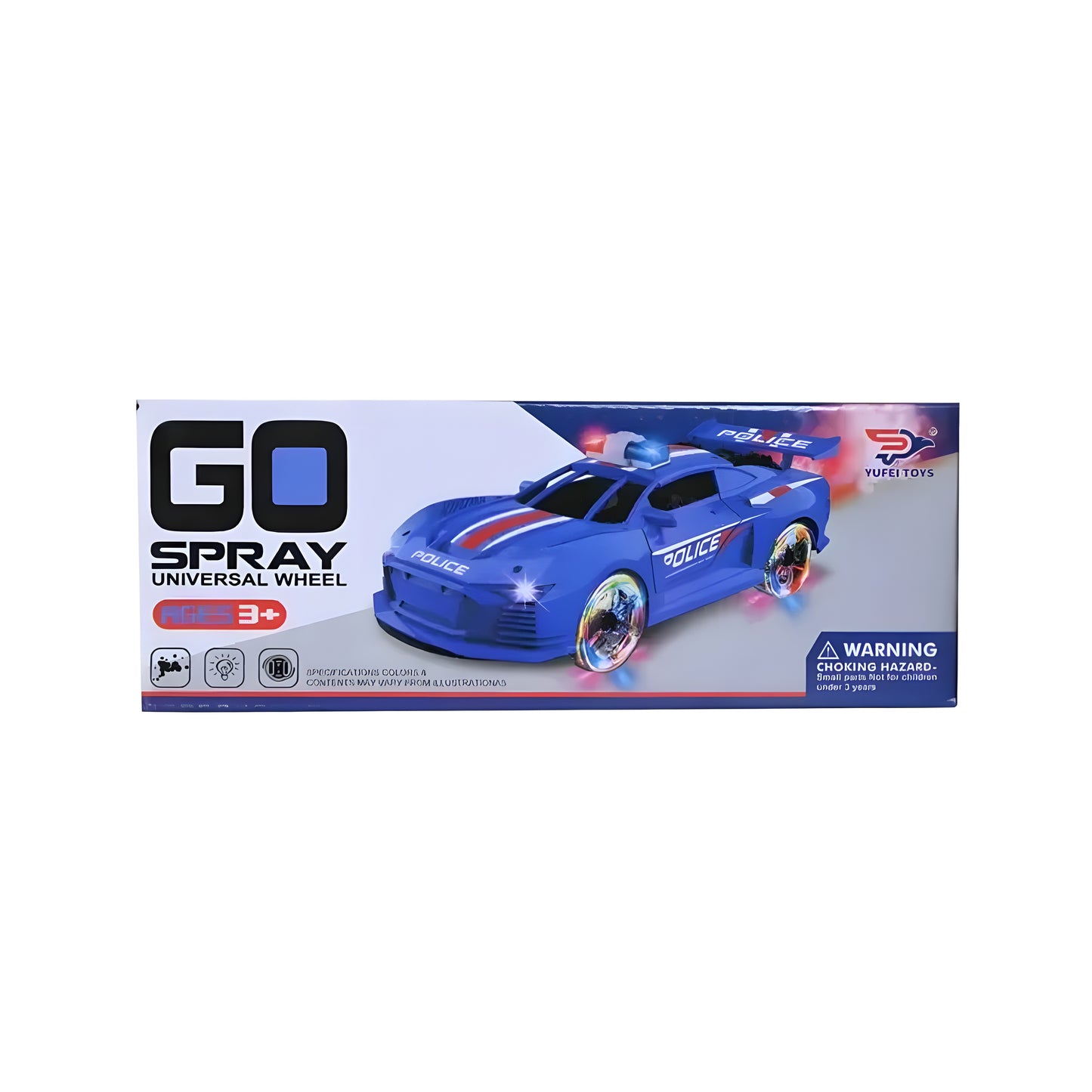 عجلة عالمية مع سيارة شرطة رذاذ الدخان مع الموسيقى