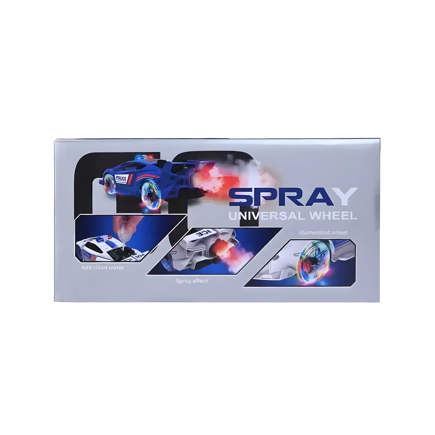 عجلة عالمية مع سيارة شرطة رذاذ الدخان مع الموسيقى