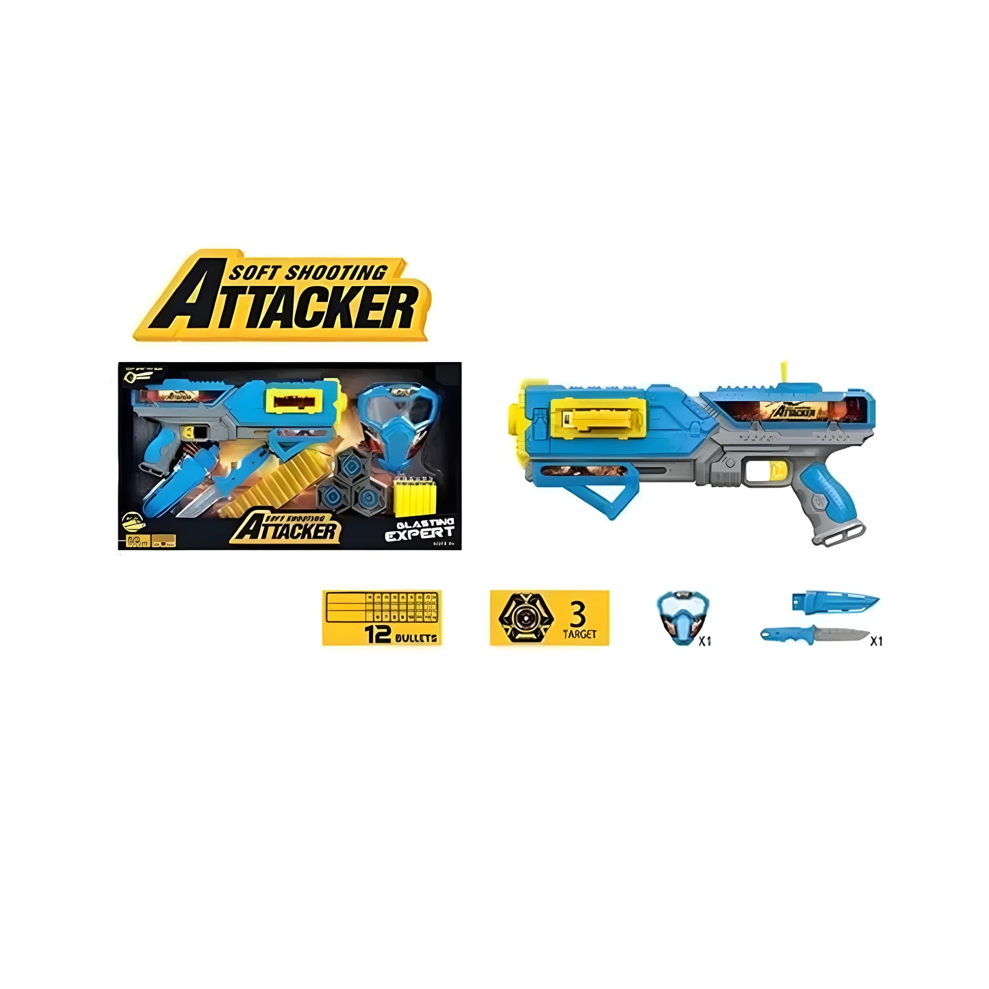 Soft Shooting Attacker Blasting Expert Toy Gun Set