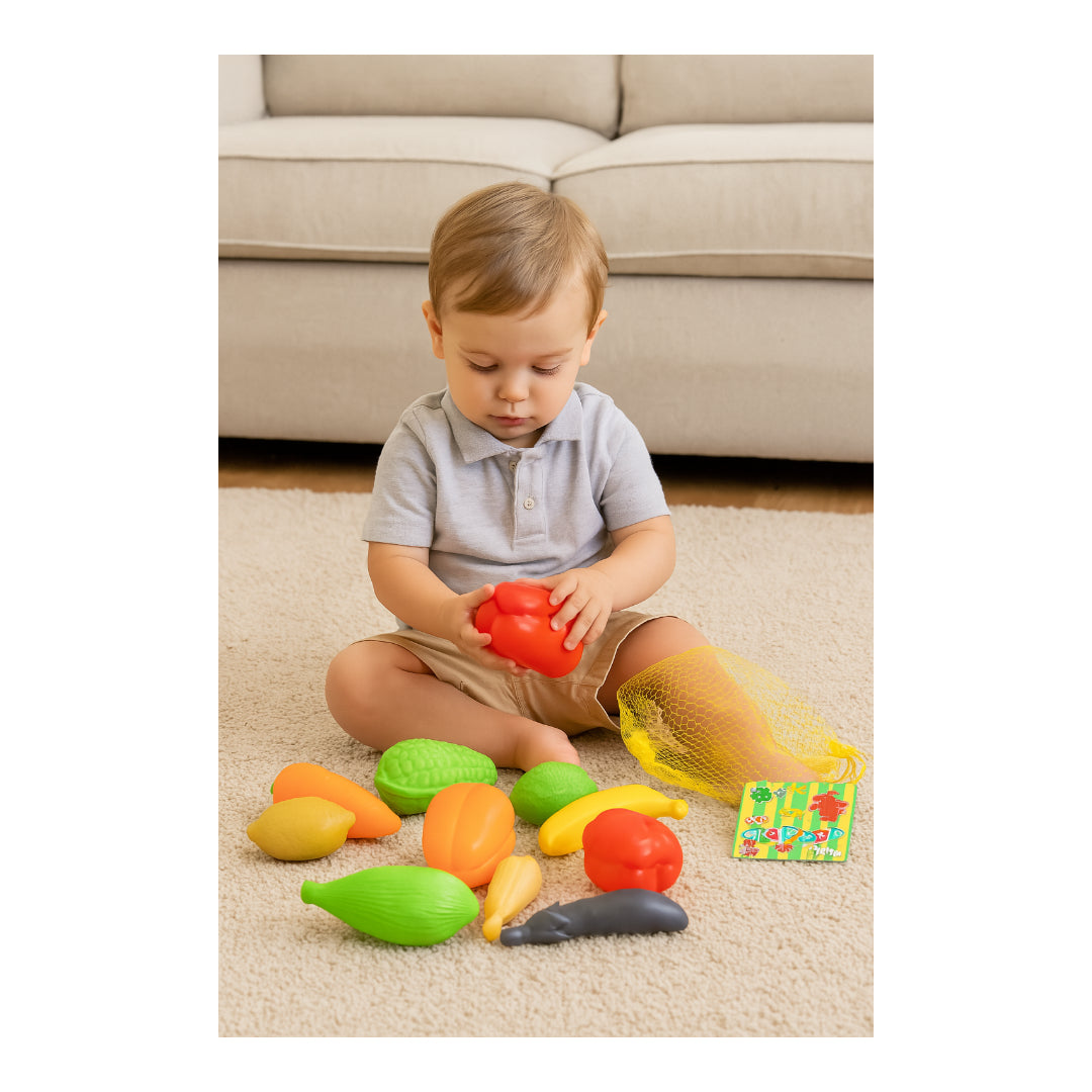 Kids Plastic Vegetable Toy Set – 18 -Piece Pretend Play Food in Net Bag