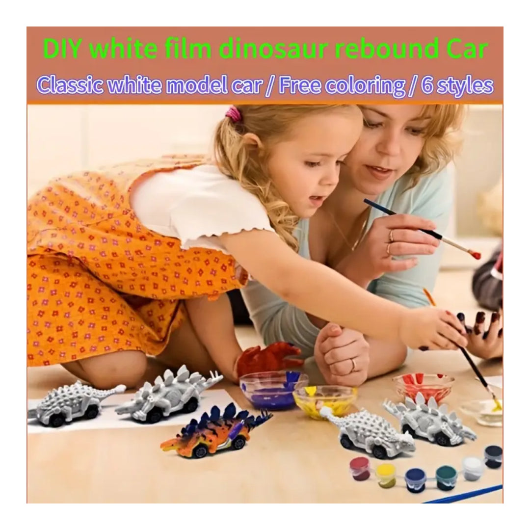 DIY Painting Dino Cars Kit – Pull Back Action Toy with Paint Set