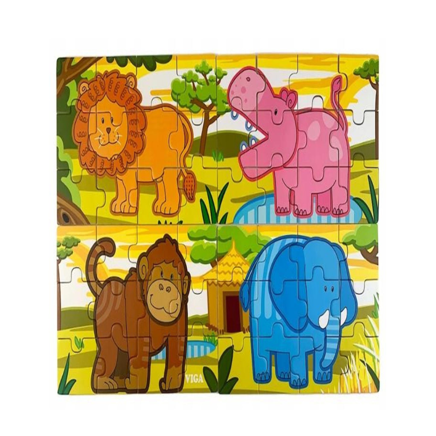 Viga Wooden 4 in 1 Puzzle Box - Jungle Animals