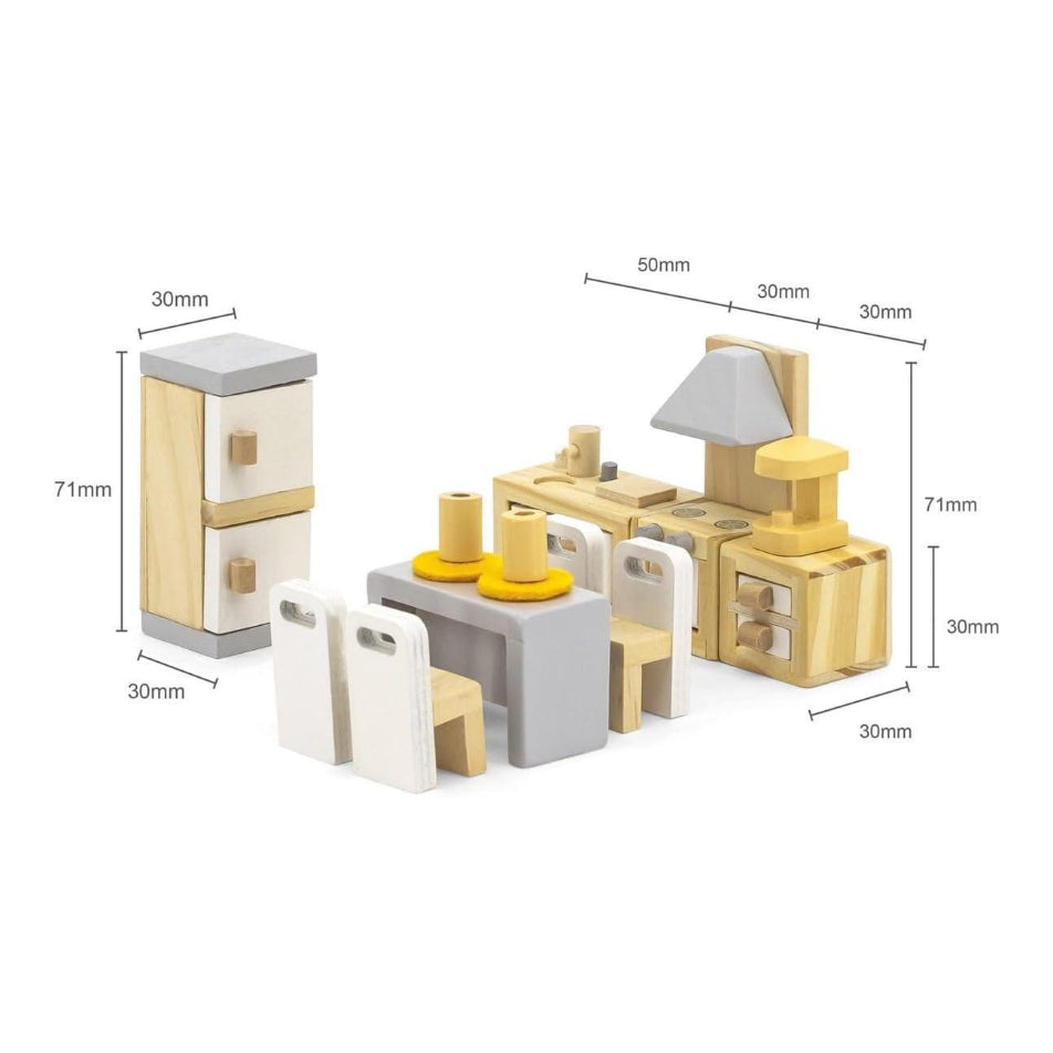 Viga Kitchen and Dining Room Dollhouse Furniture Playset