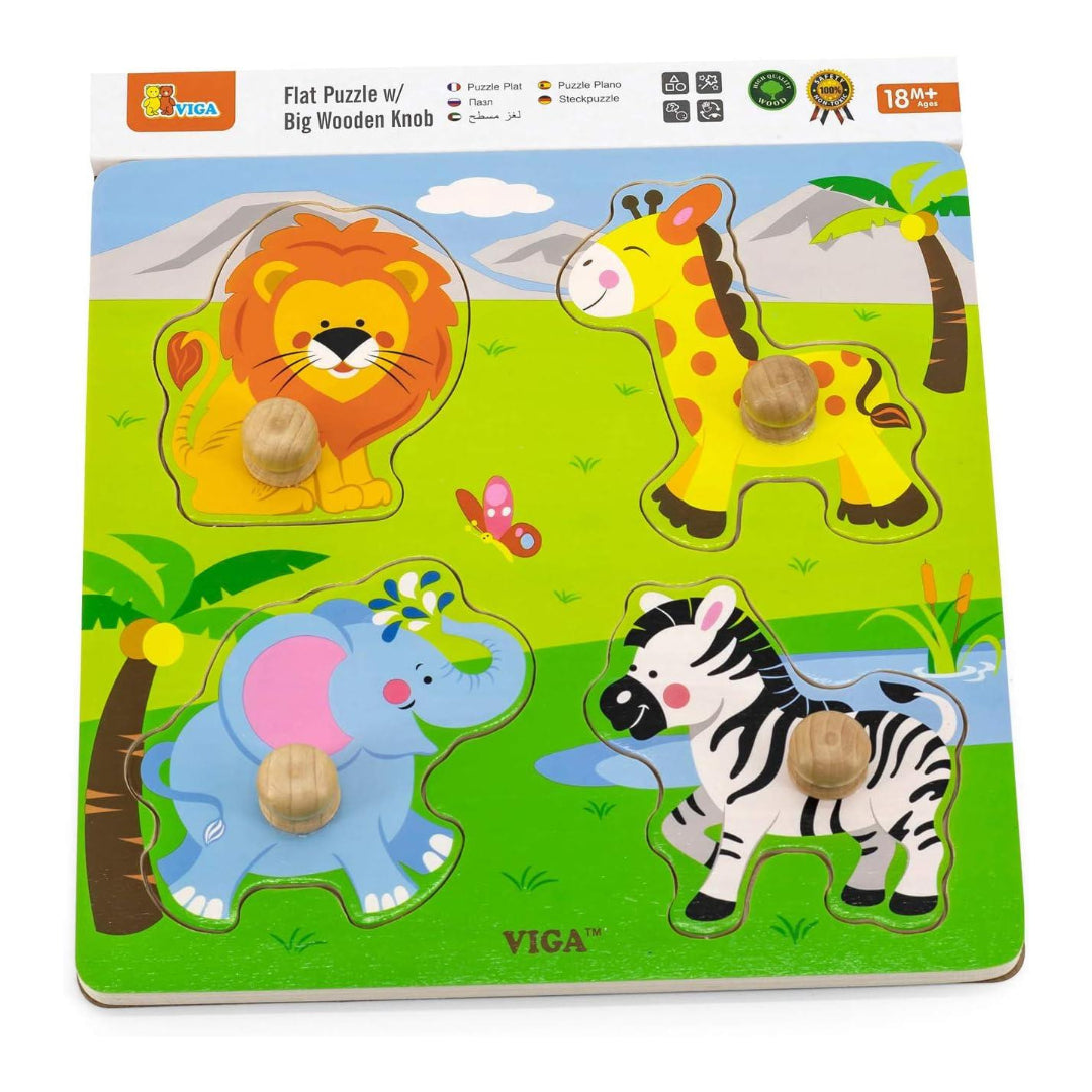 Viga Big Wooden Knob Puzzle Wild Animals