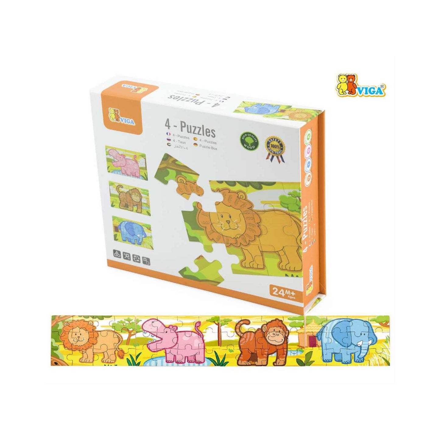 Viga Wooden 4 in 1 Puzzle Box - Jungle Animals