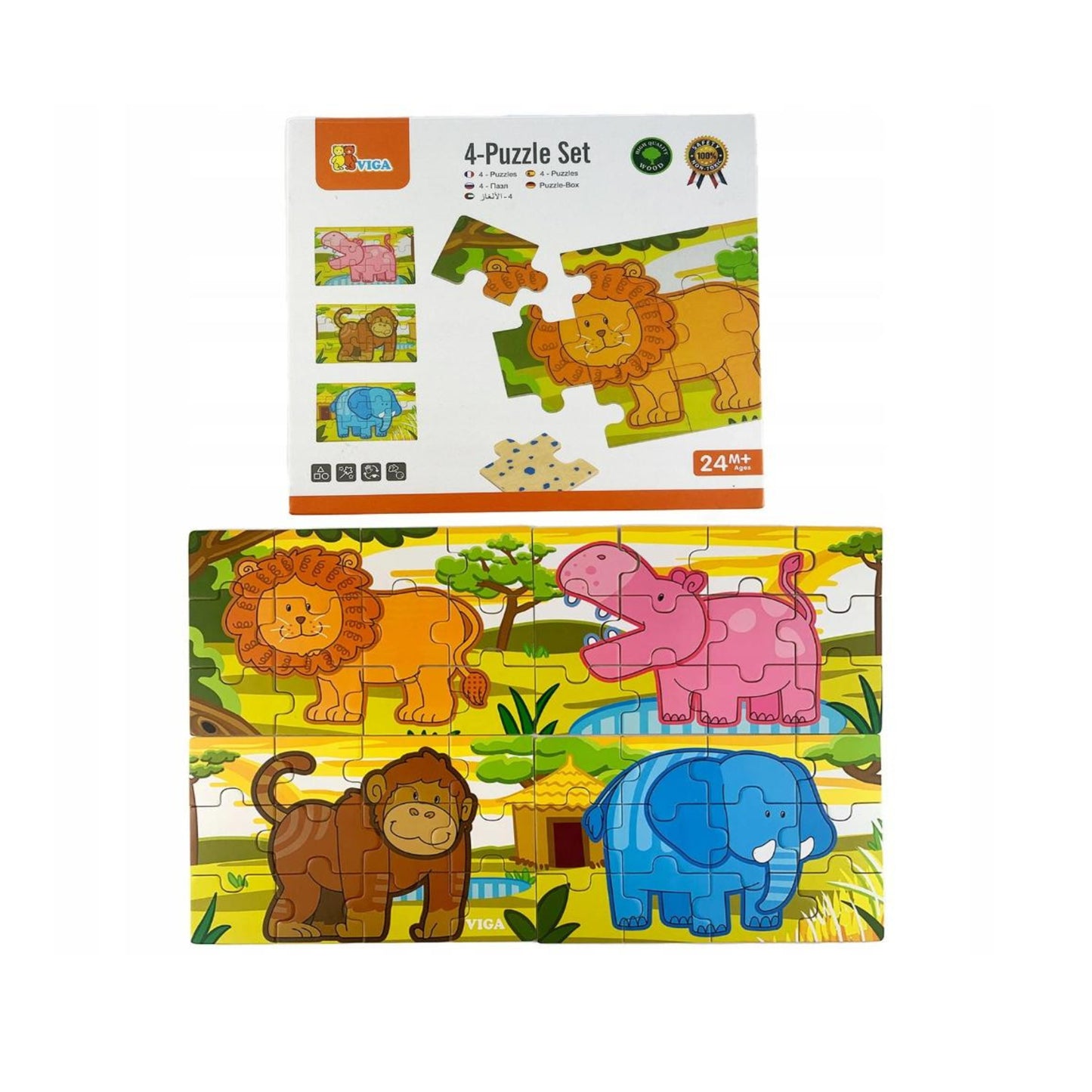 Viga Wooden 4 in 1 Puzzle Box - Jungle Animals