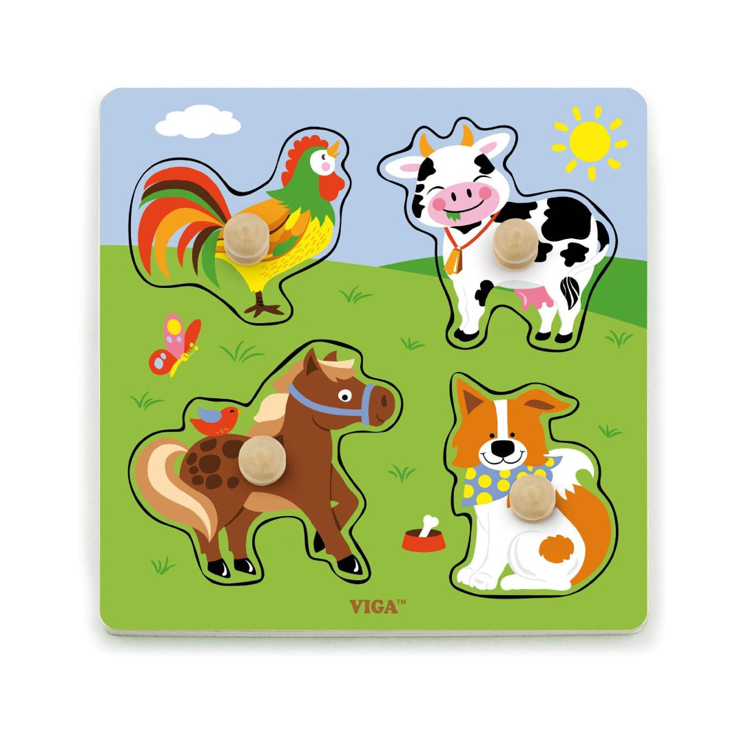 Viga Big Wooden Knob Puzzle Farm Animals