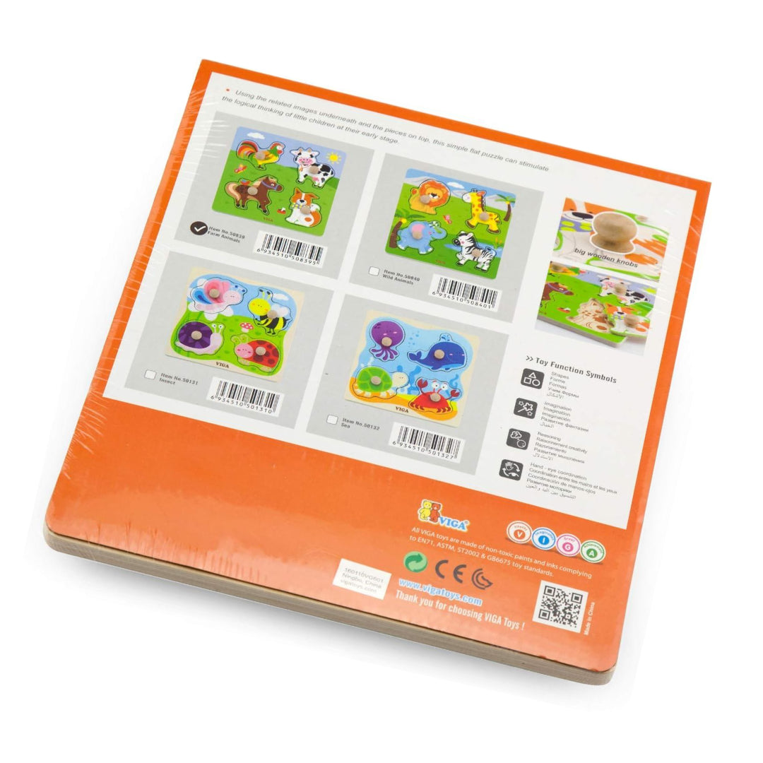 Viga Big Wooden Knob Puzzle Farm Animals