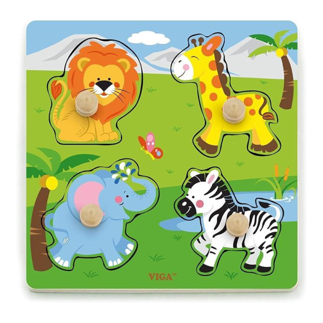 Viga Big Wooden Knob Puzzle Wild Animals