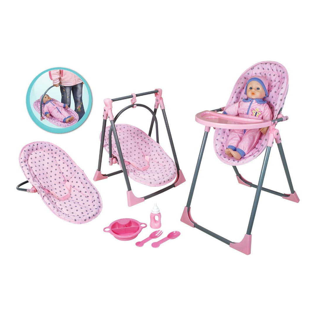 Lissi 4-in-1 على كرسي الطفل المرتفع و 36 سم دمية طفل