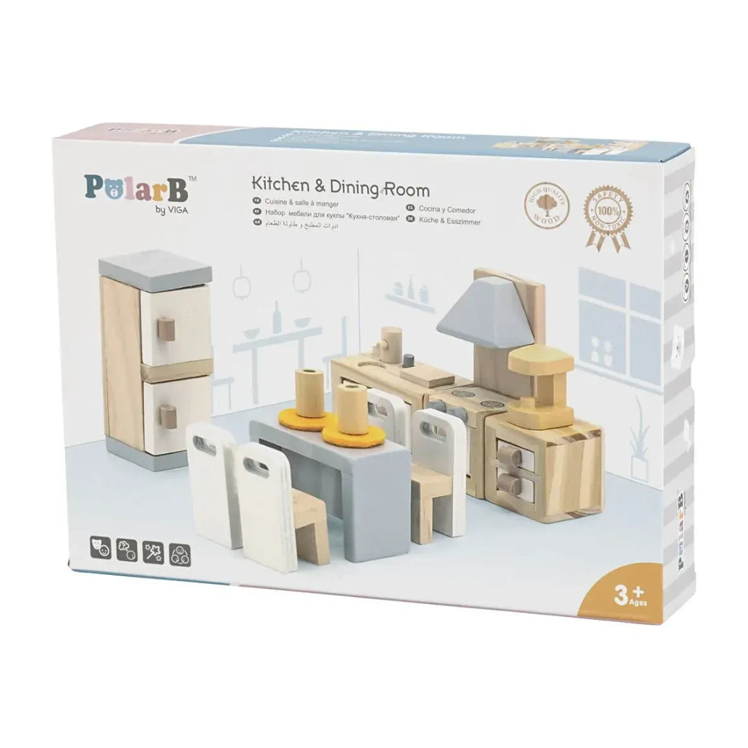 Viga Kitchen and Dining Room Dollhouse Furniture Playset