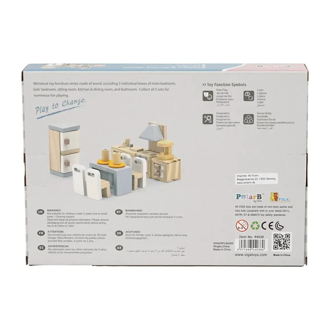 Viga Kitchen and Dining Room Dollhouse Furniture Playset