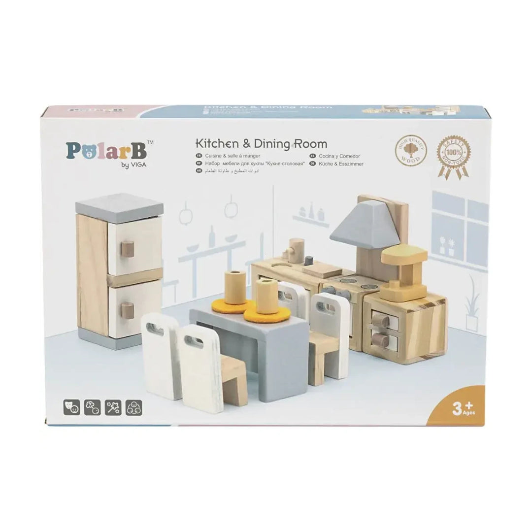 Viga Kitchen and Dining Room Dollhouse Furniture Playset