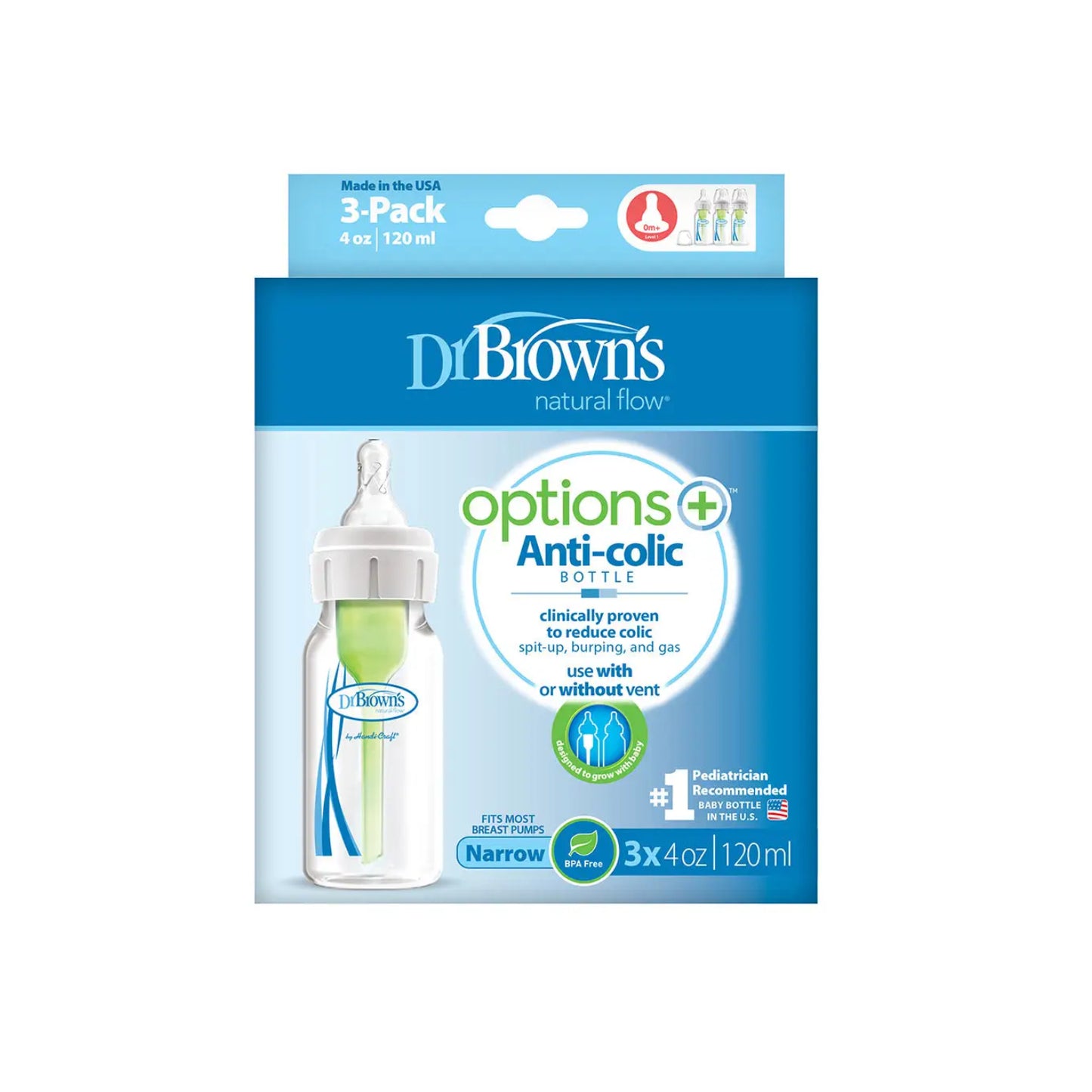 Dr. Browns 4 oz/120 ml PP Narrow Options+ Bottle 3 Pack