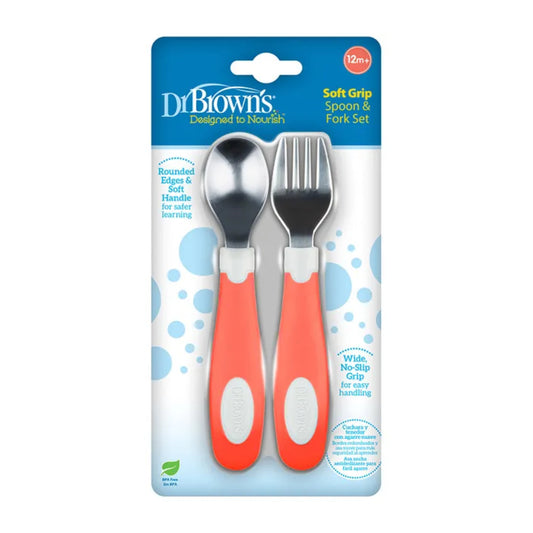 Dr. Brown's - Soft Grip Spoon & Fork Set - Coral