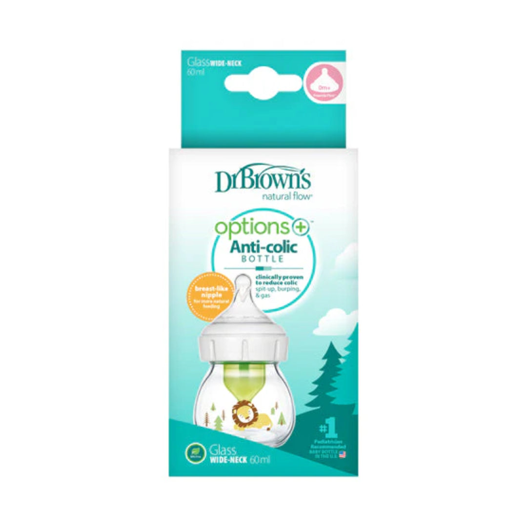 Dr Brown's 2 oz/60 mL Glass W-N Options+ Baby Bottle w/ Preemie Nipple
