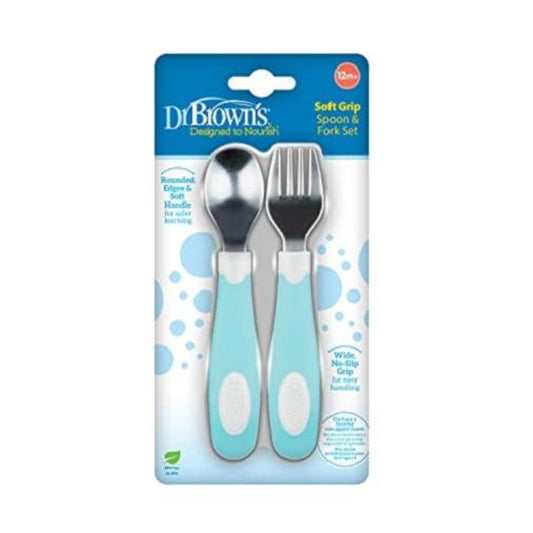 Dr. Brown's Soft Grip Spoon & Fork Set Teal