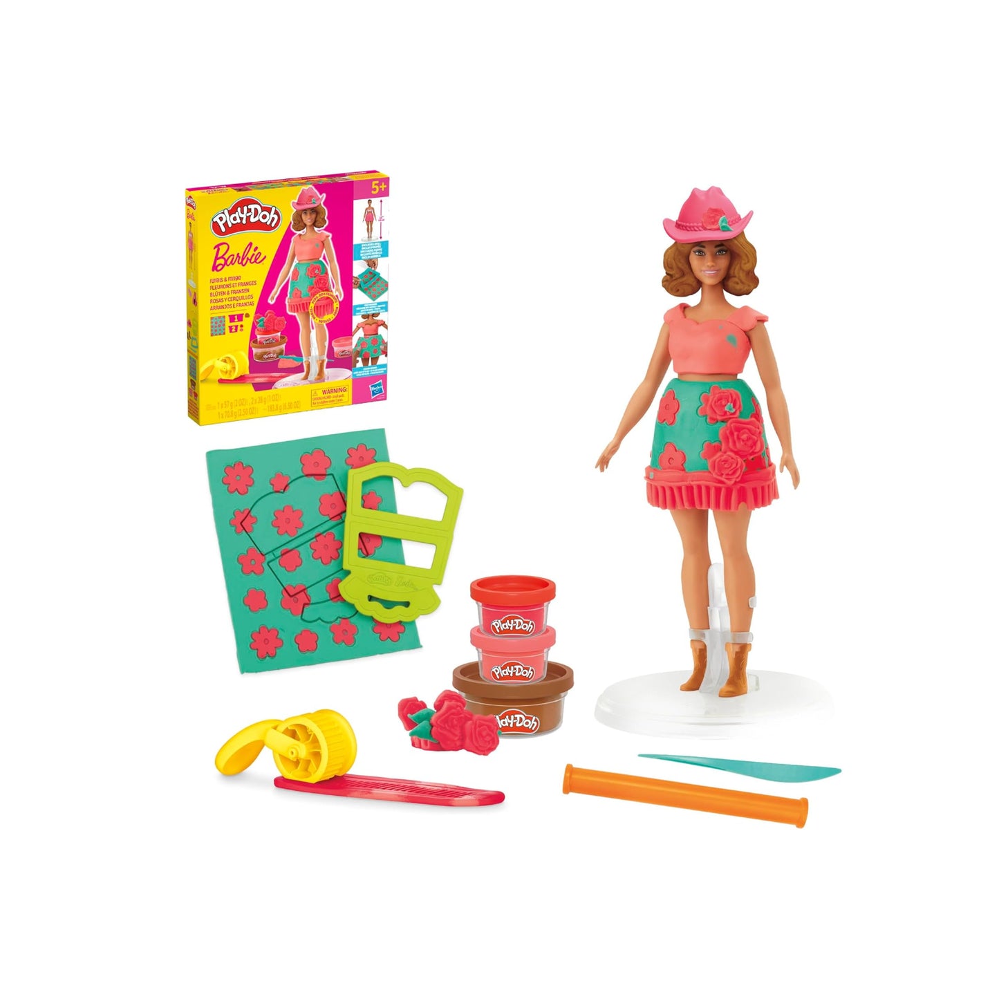 Play-Doh Barbie Florals and Fringe Set, Make Doll Clothes with Modeling Compound
