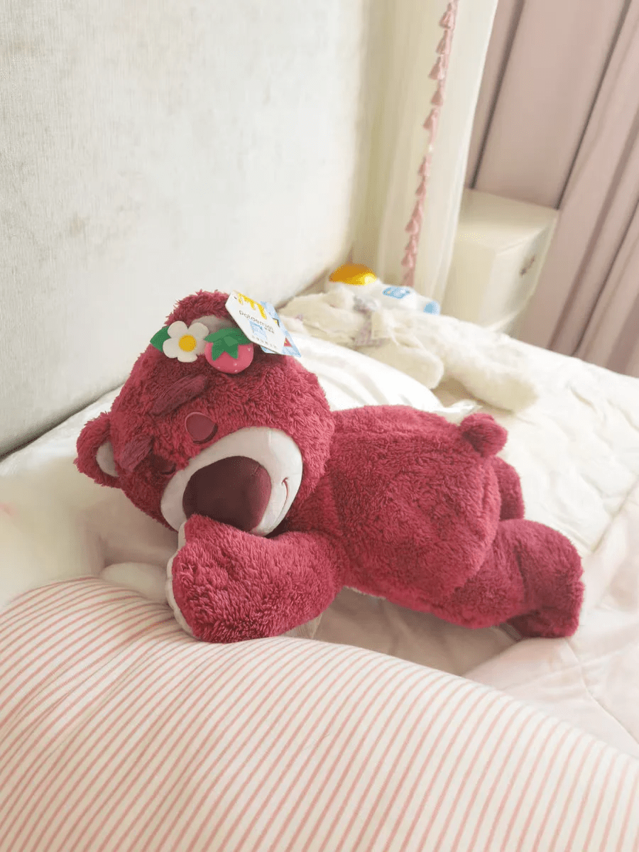 Cute Sleeping Strawberry Bear Plush Pillow. - Superpanda