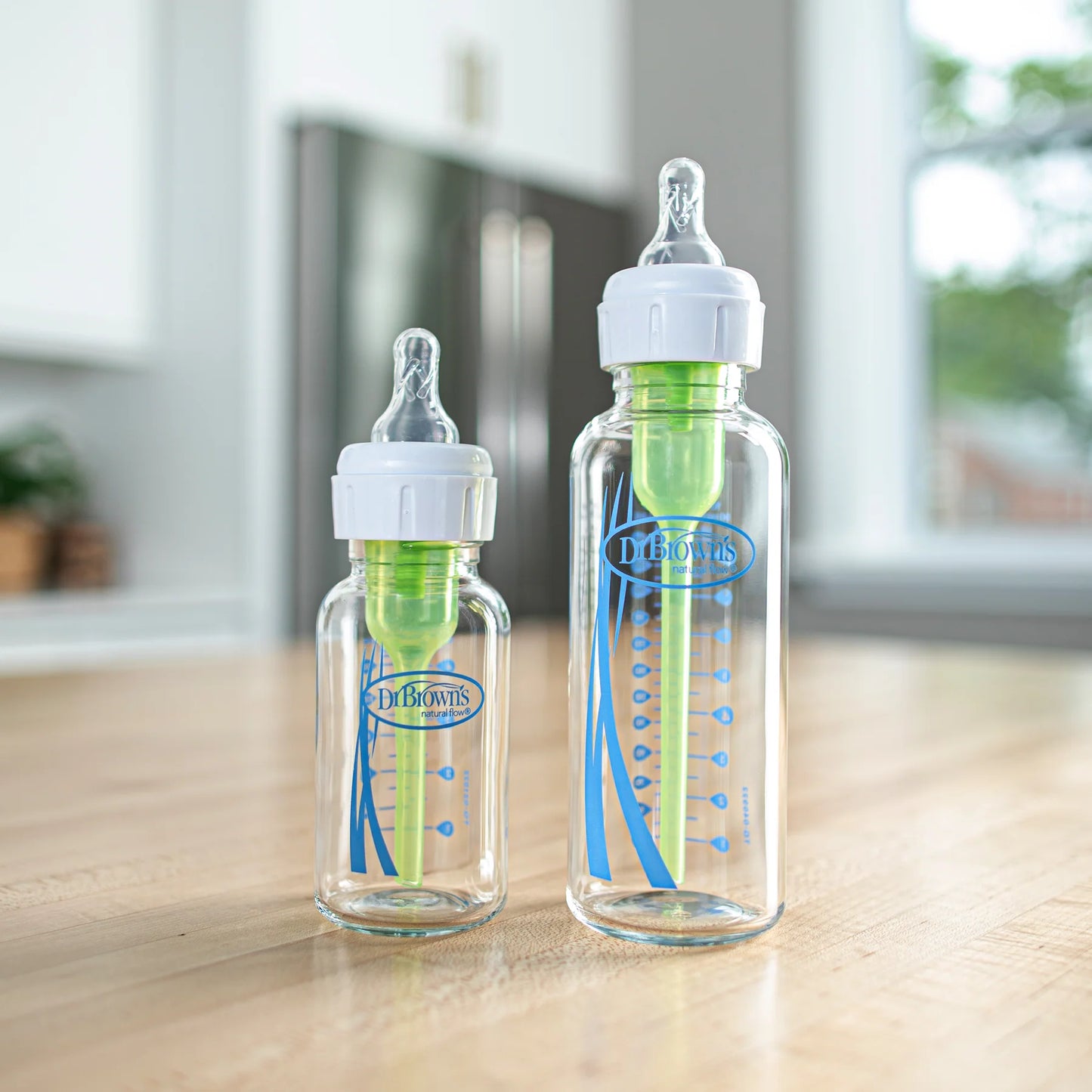 Dr. Brown's Natural Flow Anti-Colic Options+ Narrow Glass Baby Bottle with Level 1 Slow Flow Nipple