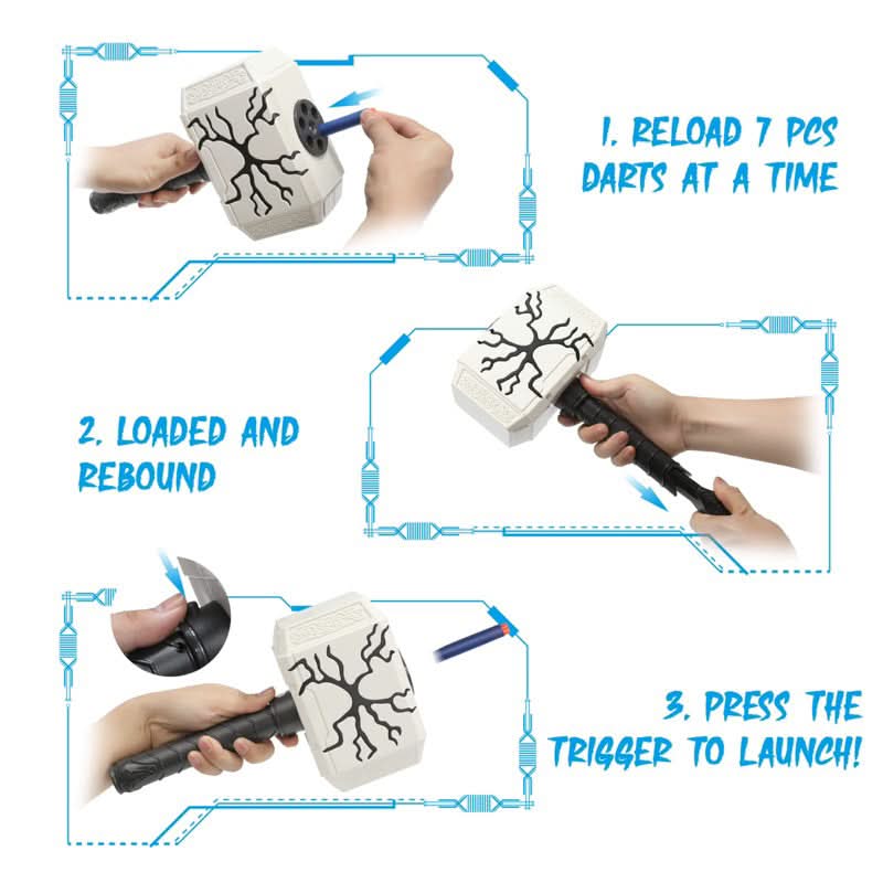 Thor Hammer Dart Blasting Toy Nerf Gun with Light - Superpanda