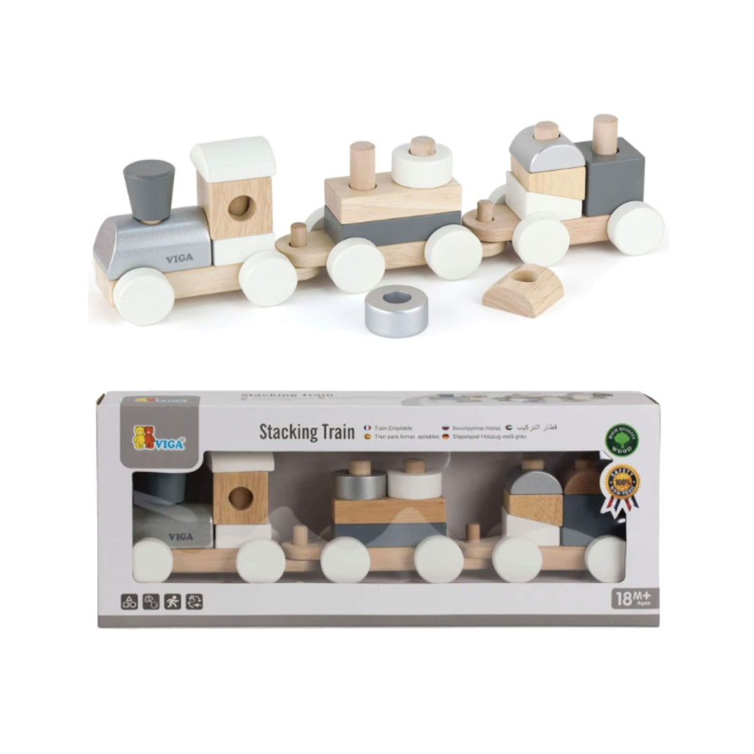 Wooden Stacking Train - Silver And White