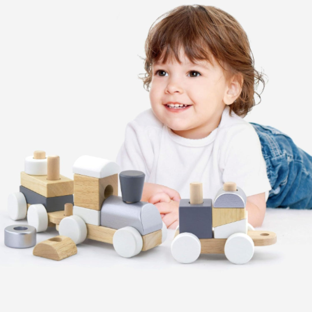 Wooden Stacking Train - Silver And White