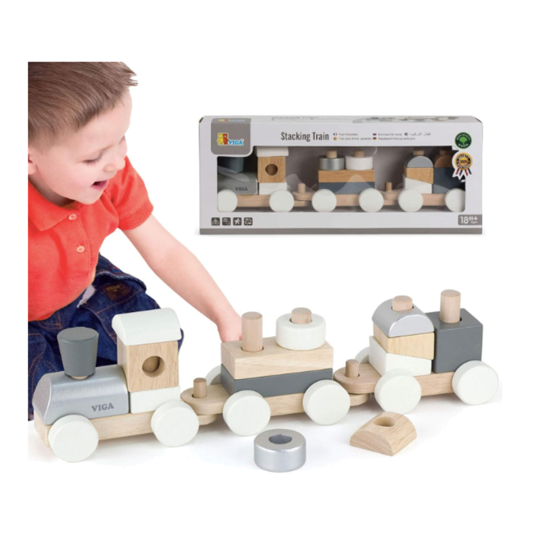 Wooden Stacking Train - Silver And White