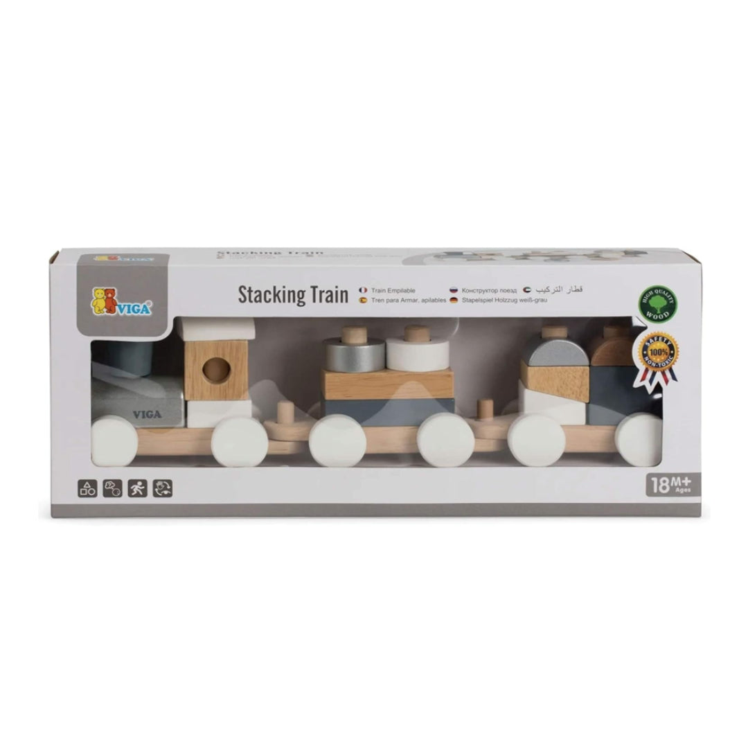 Wooden Stacking Train - Silver And White
