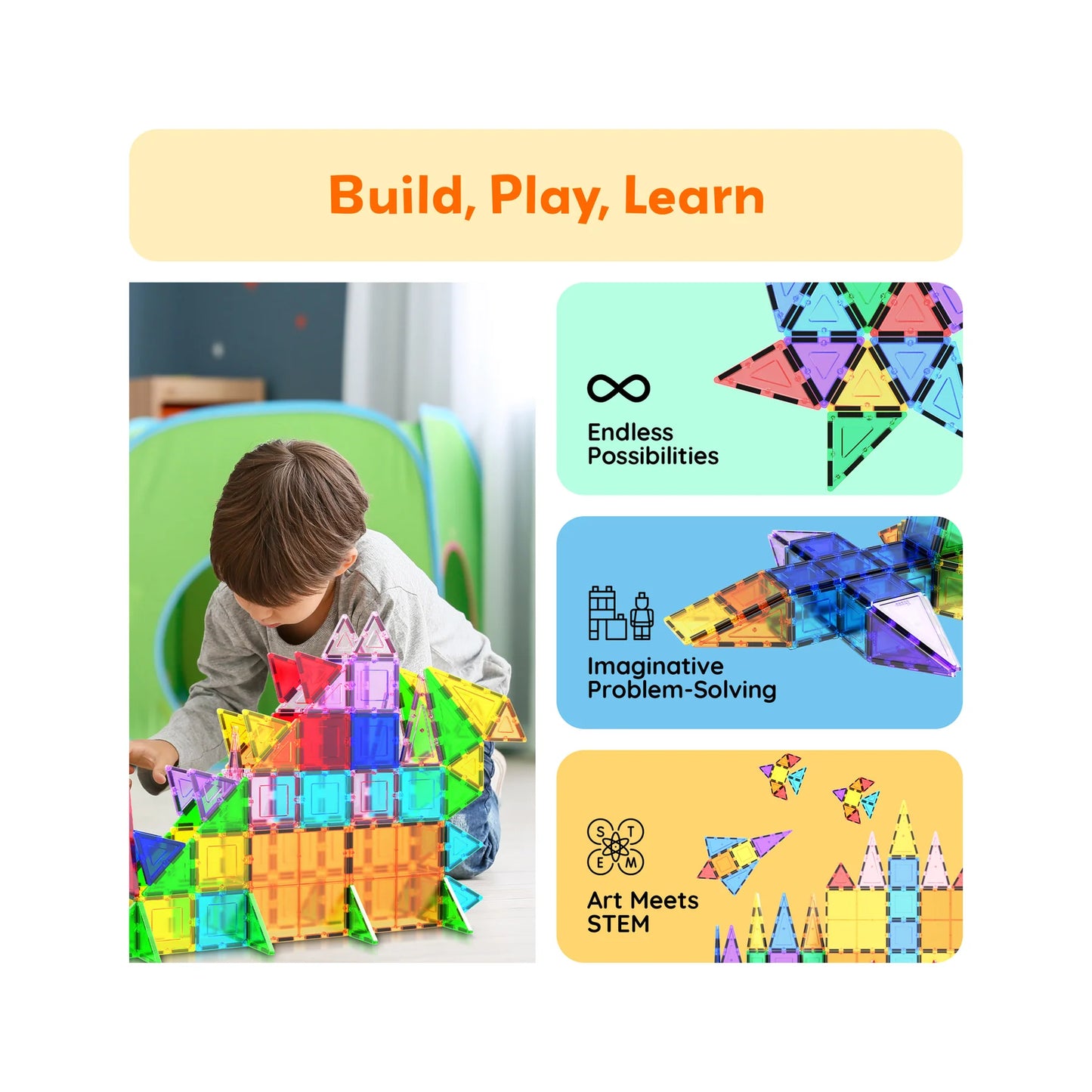 Picasso Tiles Classic 101 Piece Magnetic Building Block Playset