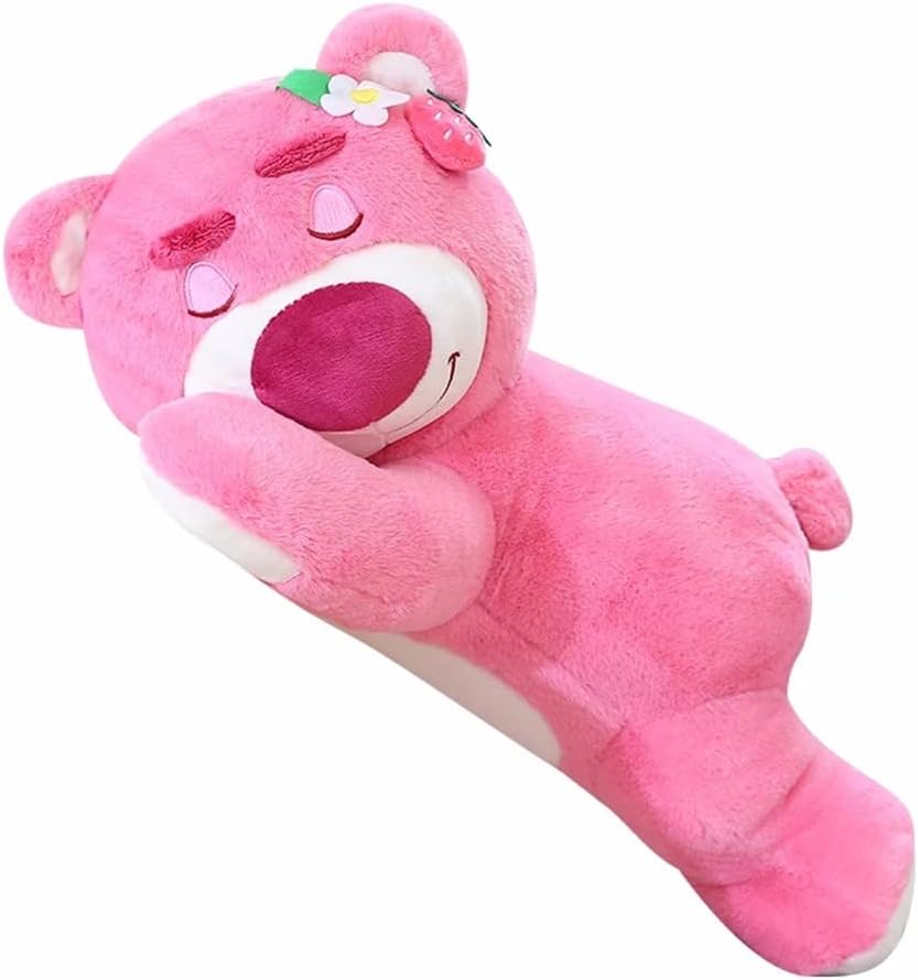 Cute Sleeping Strawberry Bear Plush Pillow.