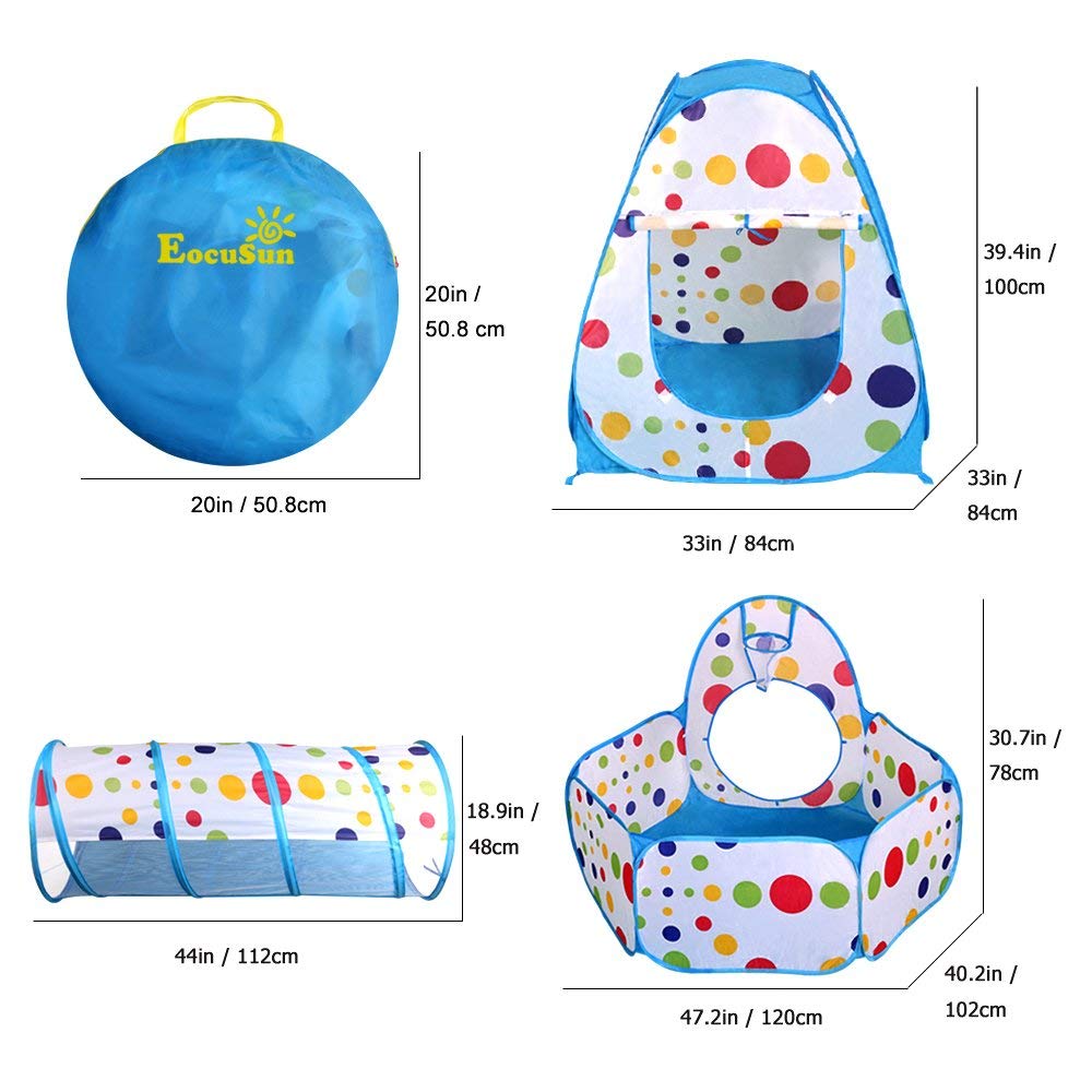 خيمة لعب منبثقة للأطفال مكونة من 3 قطع ونفق زحف وحفرة كرات مع خطاف كرة سلة
