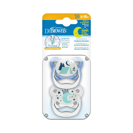 Dr Brown's Natural Flow Cotton Prevent Glow in The Dark Butterfly Shield Soother for Infant - Stage 2 Pack of 2