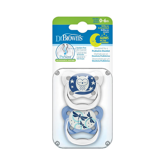 Dr. Brown's Prevent Glow in The Dark Butterfly Shield Soother-Stage 1 Pack of 2