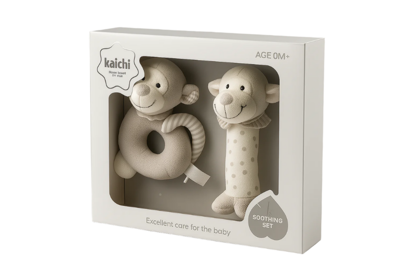 Kaichi Soothing Set – Soft Plush Monkey Rattle & Teether Toy Gift Set